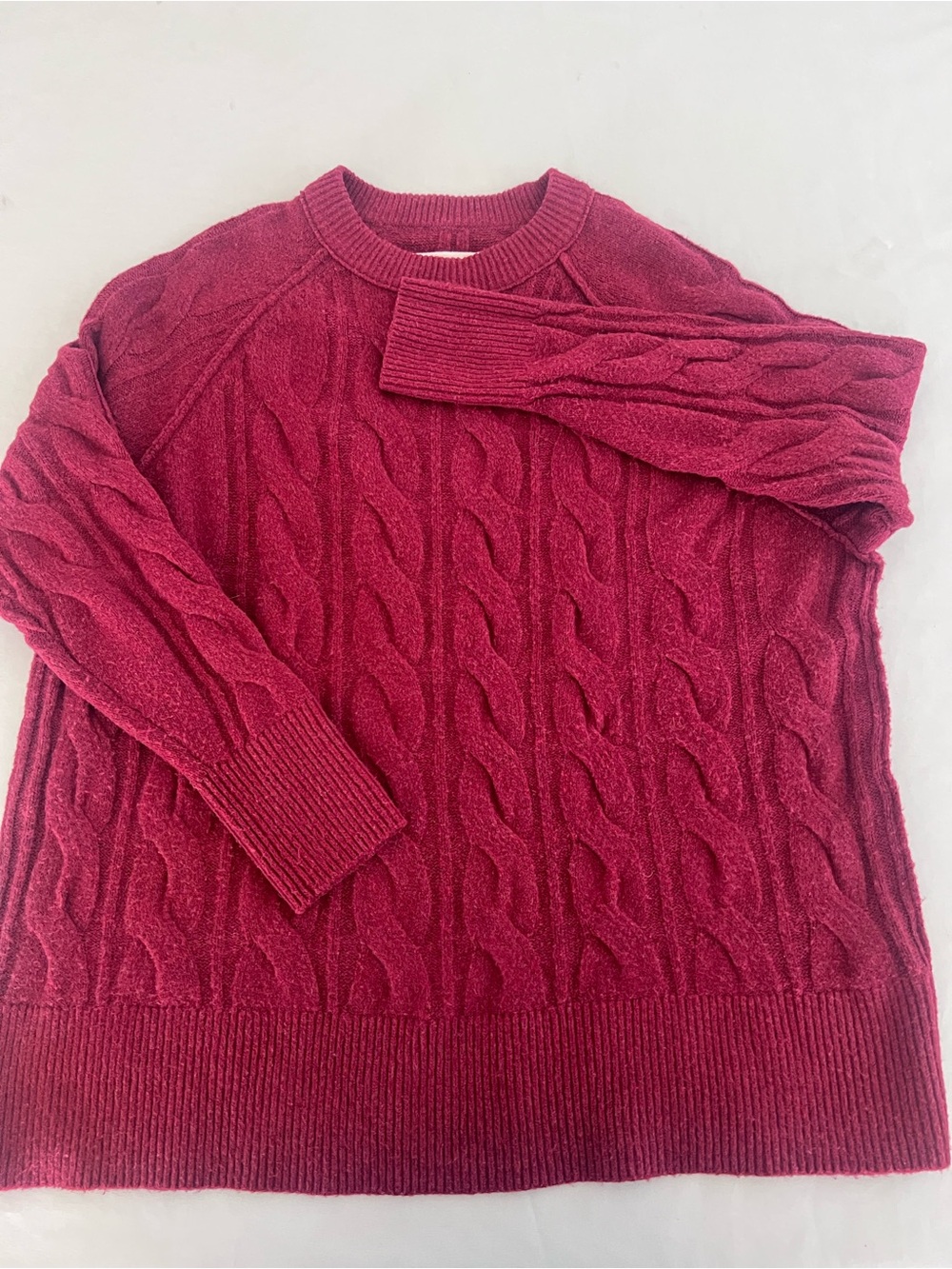 Aerie Oversized Cable Knit Crewneck Sweater - Berry